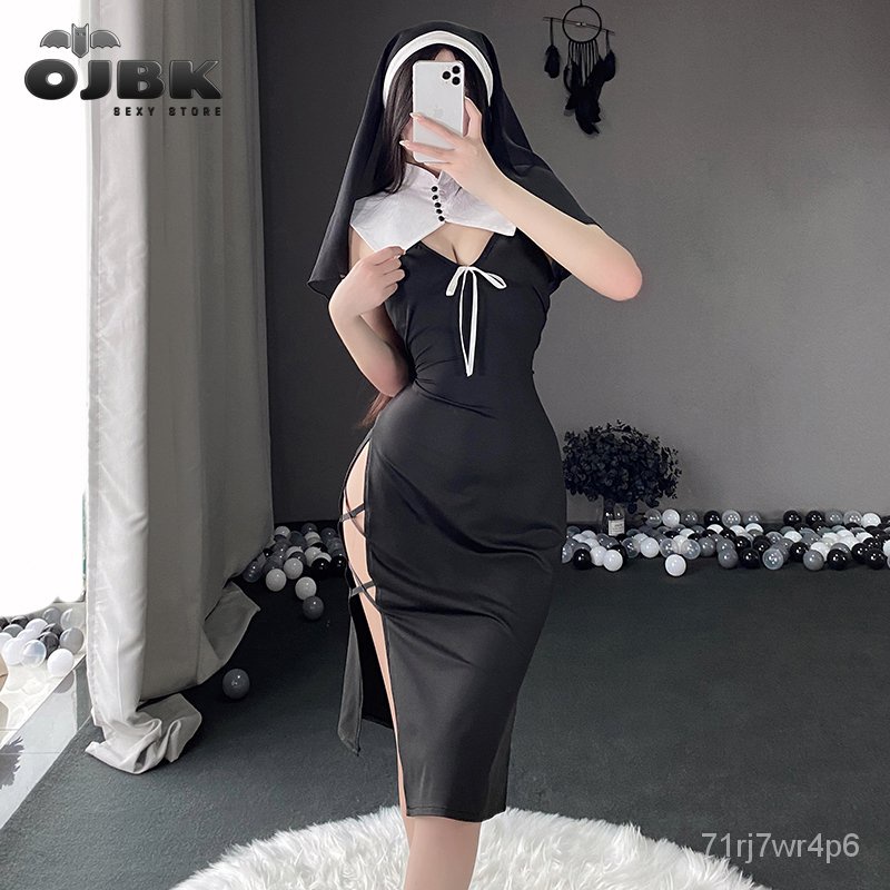 OJBK Nun Role Play Maid Cosplay Costume Suit Women Sexy Lingerie Dress Anime Nun Headgear Halloween