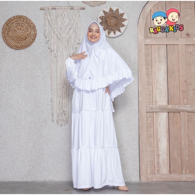 Baju Muslim Gamis Couple Putih Manasik Haji Ibu & Anak Bahan Kaos Adem