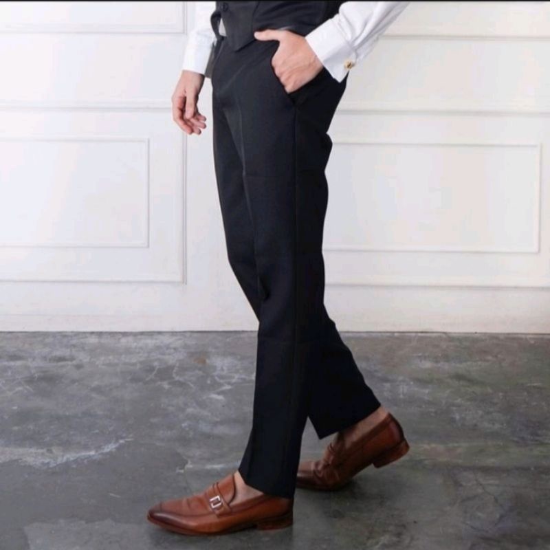 Celana Formal Kantor Pria Slim Fit Bahan Wol Original Size 27 38 Kain Tebal Halus Adem 100% Premium