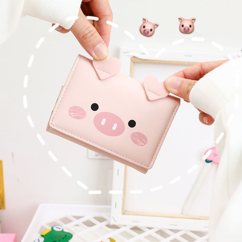 Sera pig coin purse 2023 ins girl student cute cartoon simple short wallet card bag