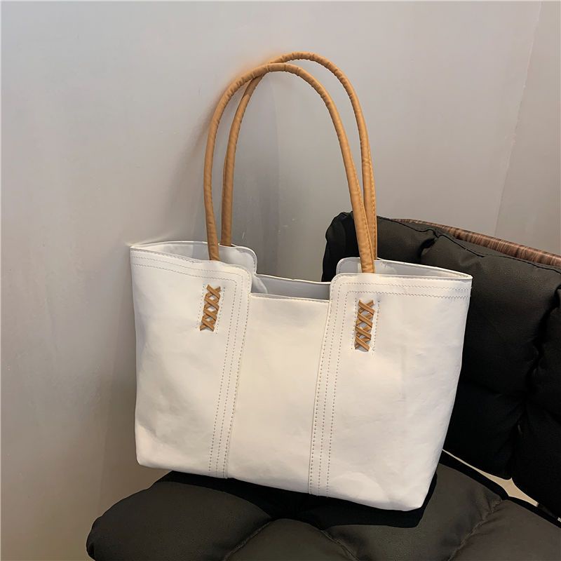 Sera Kapasitas Besar Musim Panas Warna Solid Tas Wanita 2021 Baru Retro Fashion Tas Bahu Commuter Tas Portable Tote Bag