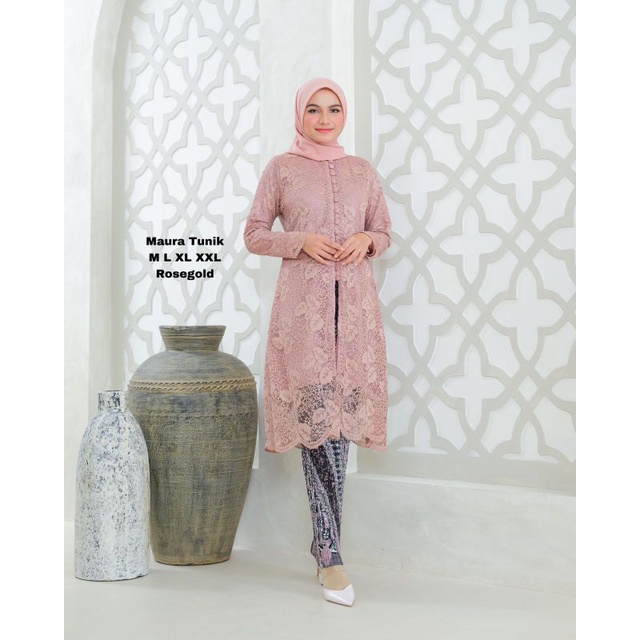 Tunik Brokat Maura Kancing Seribu Kombinasi Payet Mutiara Terbaru / Tunik Wisuda / Set Kebaya Wanita / Kebaya Brokat / Set Kebaya Kondangan / Kebaya