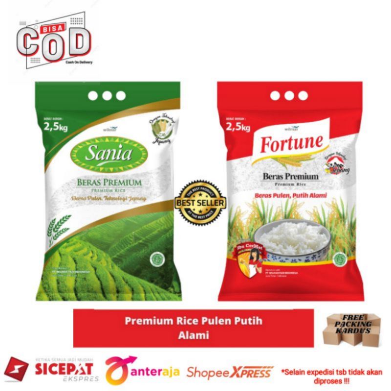 

BERAS KUALITAS PREMIUM SANIA & FORTUNE 2.5KG / 3.5 LITER PUTIH ALAMI PULEN BERKUALITAS FREE PACKING