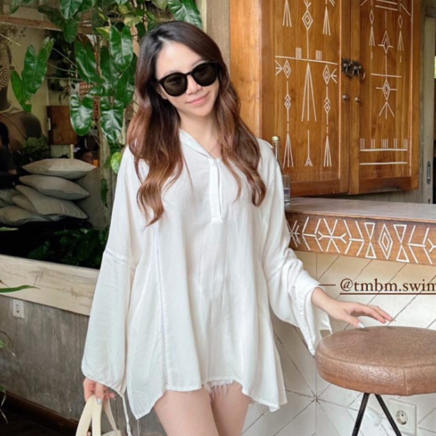 Bohemian outer pantai kemeja lengan panjang white putih luaran bikini