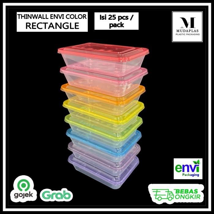Terlaris Kotak Makan Plastik Thinwall Warna 650 Ml Rectangle Envi Isi 25 Pcs