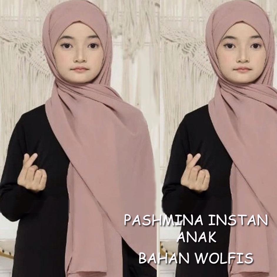 JIlbab Pashmina Instan Anak usia 6-12 tahun / pastan wolfis / pashmina anak