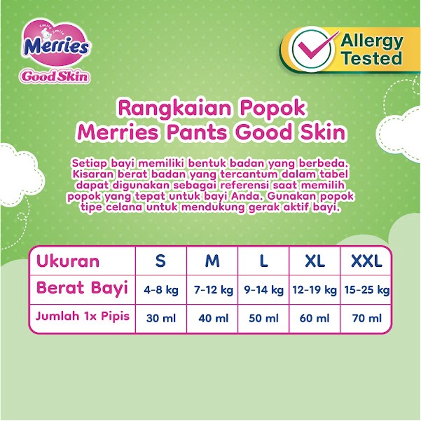 Merries Good Skin Pants Popok Perlengkapan Bayi M(7 - 12)kg Kurangi Risiko Alergi Pada Kulit Bayi Isi 32+2 Buah