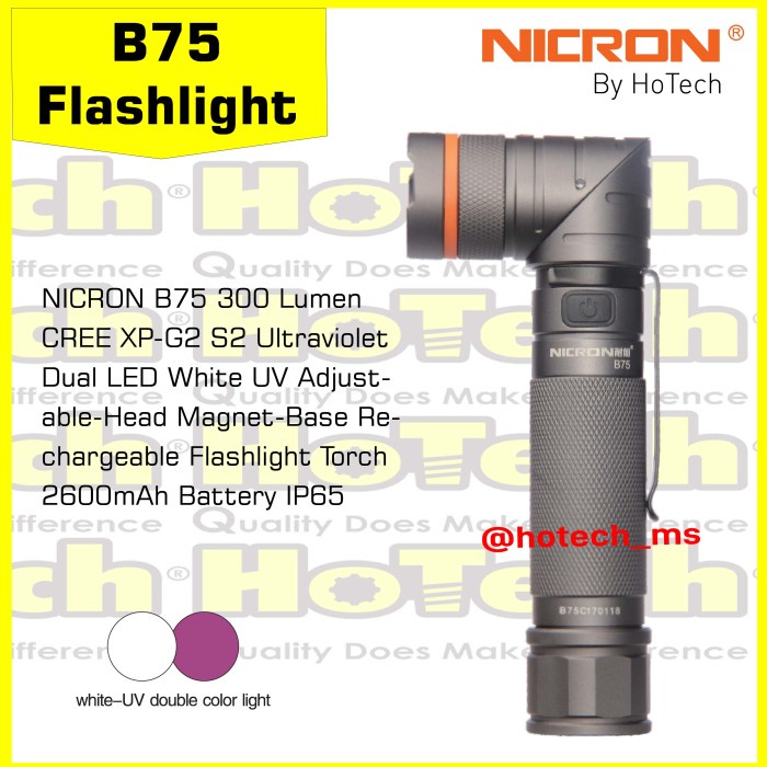 BAYAR DITEMPAT Nicron B75 B 75 Magnet 90 Deg Rechargeable Twist Flashlight w/ UV /SENTER