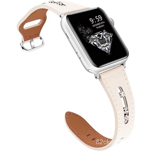 Apple WatchTali Kulit Asli untuk Apple Watch Wanita, Tali Kulit Berlian Geser