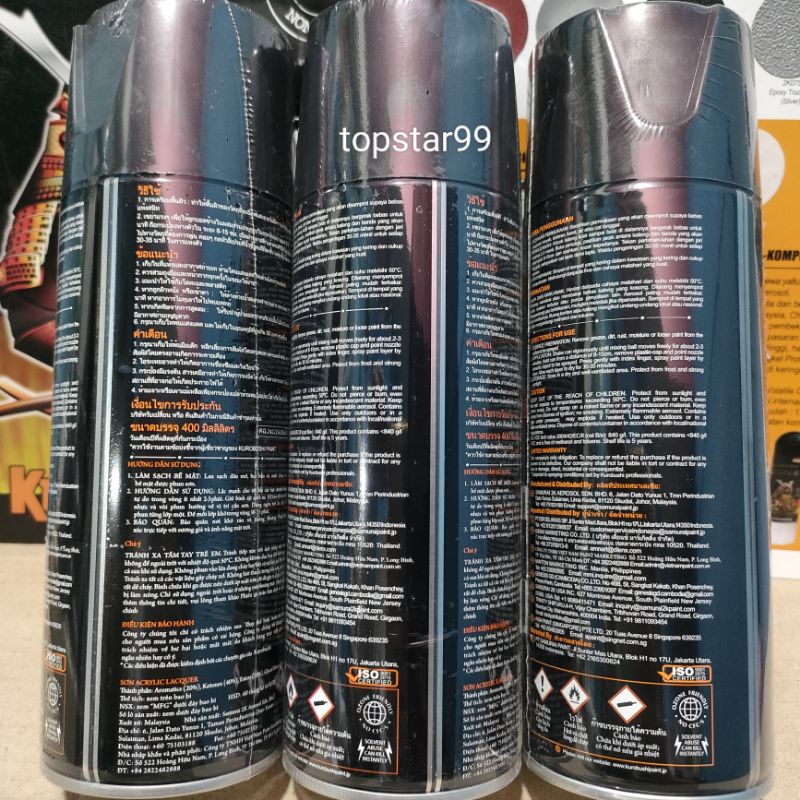 Samurai Paint Paket 3 Kaleng Pilok Pilox Cat Semprot Samurai Paketan Lengkap Abu abu Tua Dark Grey S314 314 Epoxy Surfacer UC H210 Clear Pernis Glossy 128 400ml