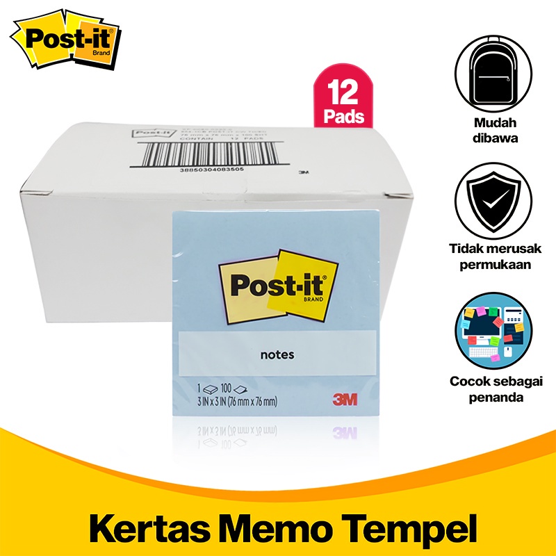 

3M Post-It Memo Tempel Combo 12 Pads Notes Reminder Penanda Cmb12-3M-654 Blue