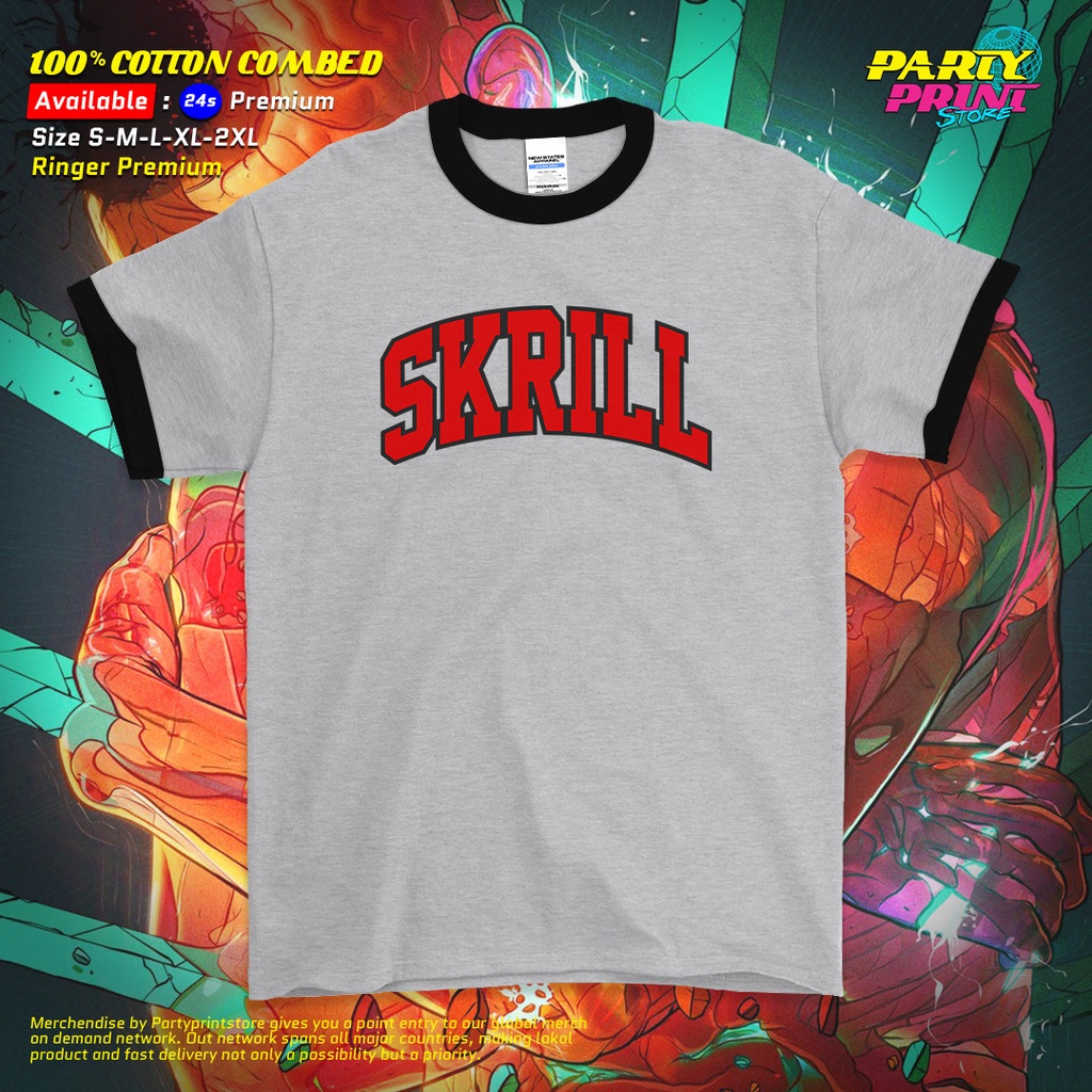 Partyprintstore Kaos Raglan 3/4 Ringer Tee Pria Band Dj Skrillex Skrill