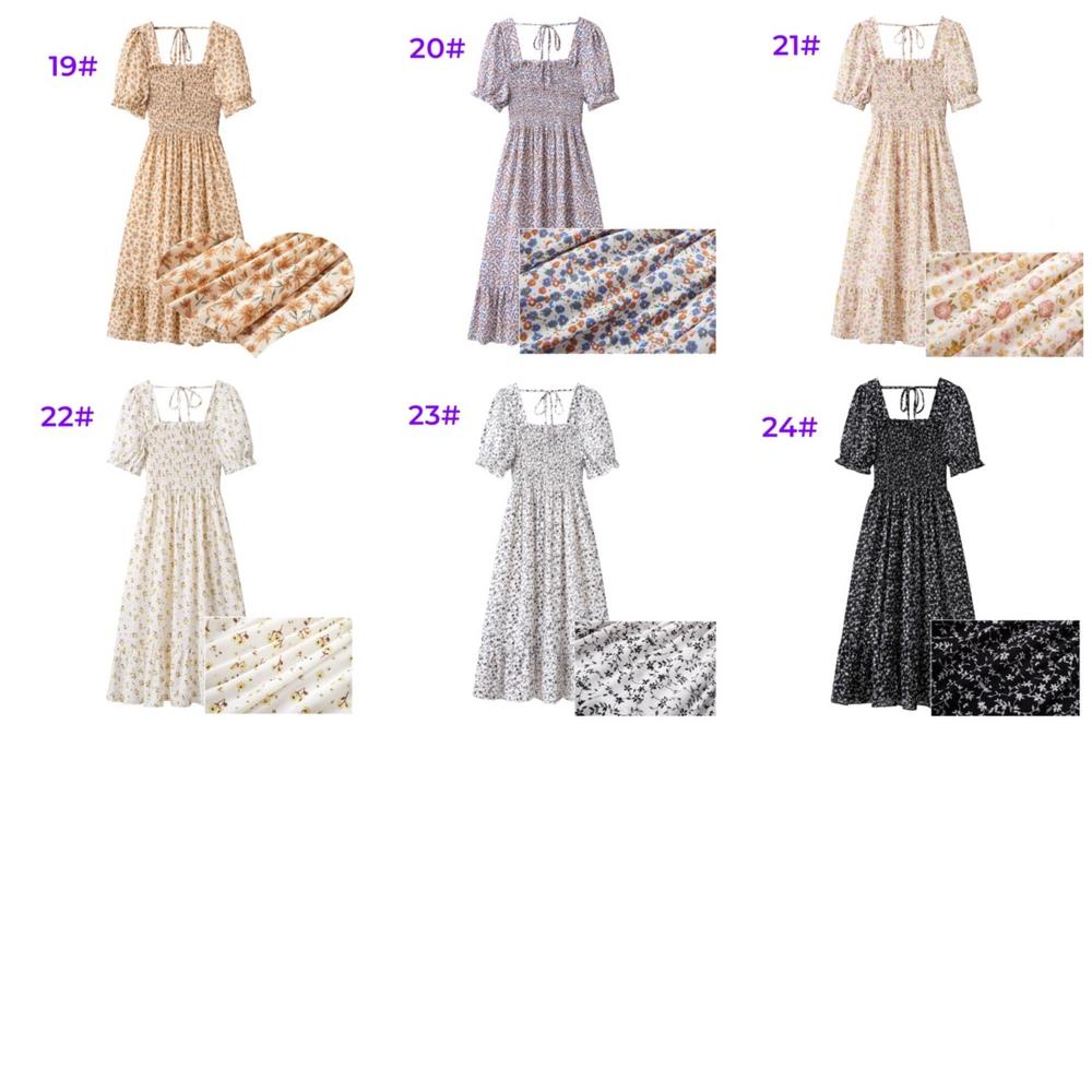 COD - Kualitas Tinggi  2022 Hitam Kuning Merah Muda Hijau Merah Biru Ungu Floral Midi Dress Korea St