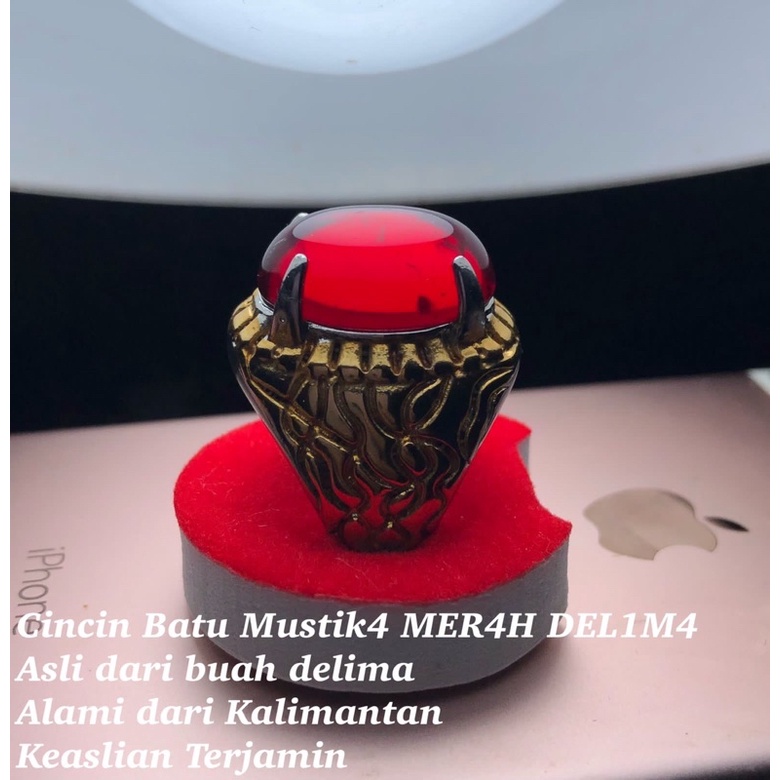 Cincin Batu Mustik4 Mer4h Delima Asli Warna Merah Berserat