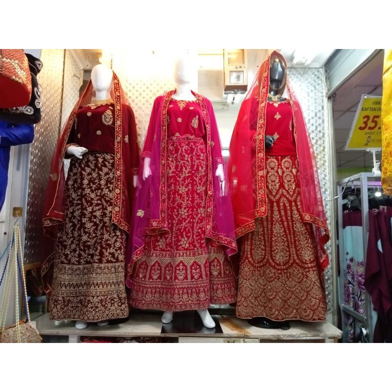 ORIGINAL Lehenga Bludru Baldu Baju Pengantin Pernikahan India Tinggal Pakai Sudah Jadi Ready Warna P