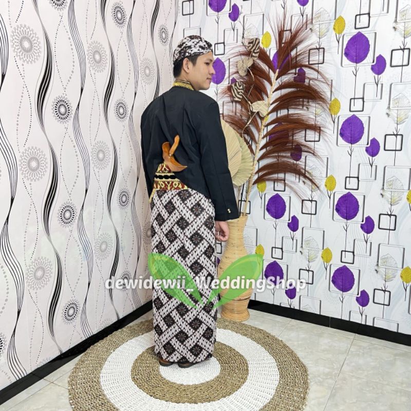 [1set] Baju Adat Jawa / Beskap, Jarik + Blangkon | Solo Bordir - Parang Matahari