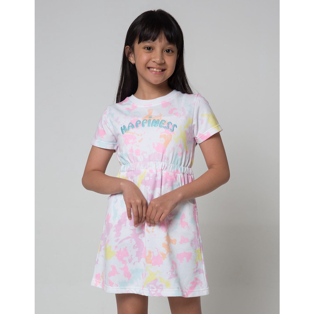 Little M Midi Dress Lengan Pendek Tie Dye Happiness Anak Perempuan 116958858