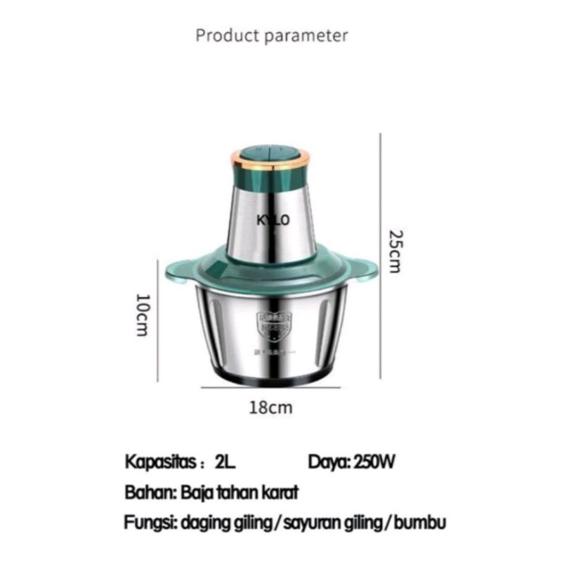 Stainless Blender Kylo / Blender Listrik Gilingan Daging Cooper Stainless 2ltr KYLO / Blender Daging Stainless Jumbo Chopper Blender Elektrik Penggiling