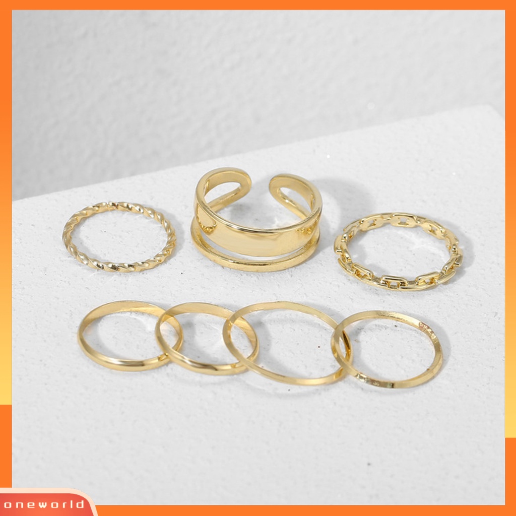 {oneworld} 1set Cincin Buku Jari Geometris Punk Unisex Electroplating Tahan Lama Untuk Club