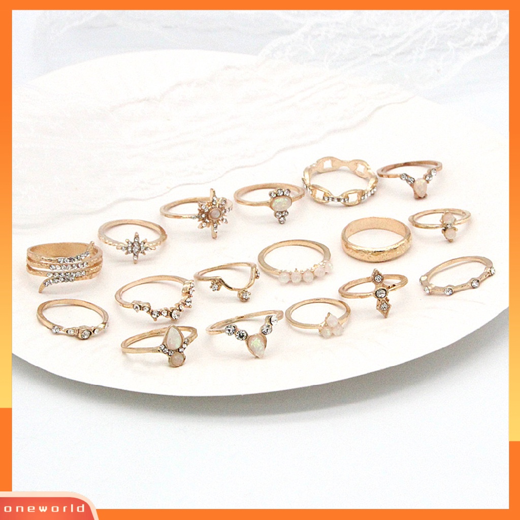 17pcs / set Cincin Buku Jari Aneka Bentuk Gaya Bohemian Untuk Wanita