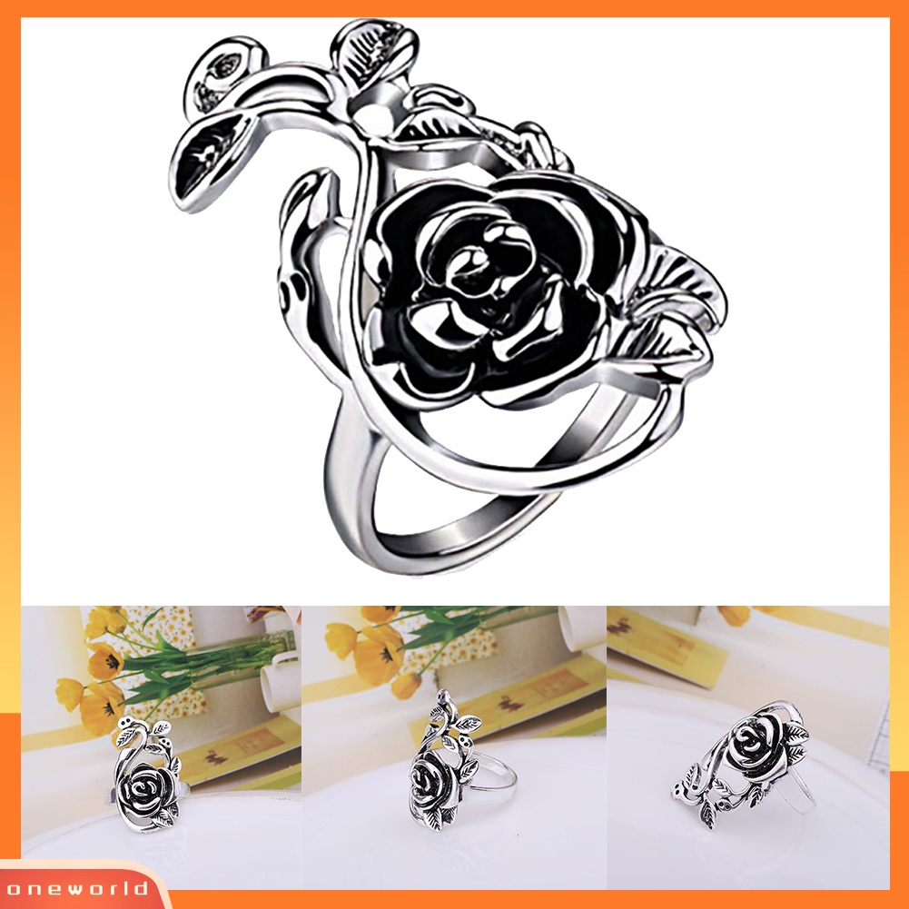 {oneworld} Gothic Wanita Bunga Mawar Paduan Enamel Jari Cincin Cosplay Perhiasan Hadiah