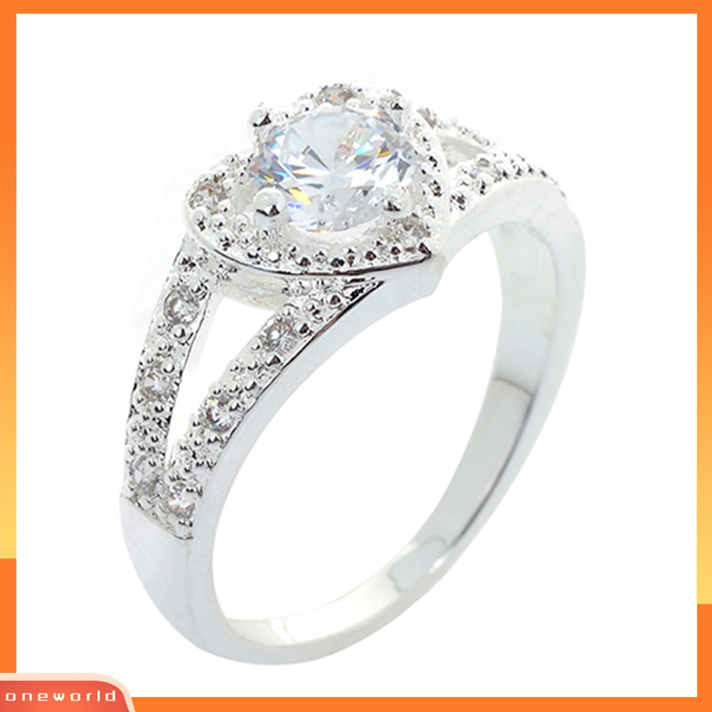 {oneworld} Wanita925 Sterling Silver Kristal Cinta Berbentuk Hati Cincin Pengantin Pernikahan Perhiasan