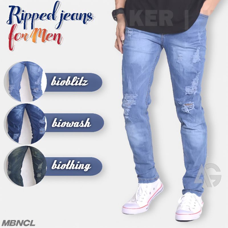 Celana panjang jeans jins pria pensil sobek ripped softjeans premium terlaris