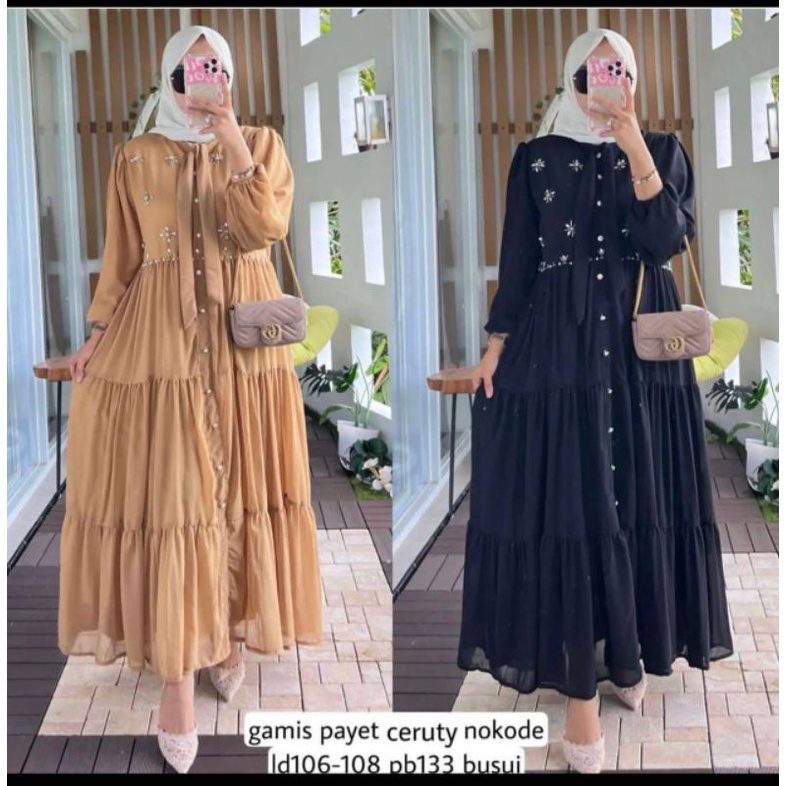 LONG MAXI SIFON GAMIS CERUTY SWARSOKSI PEARL POLOS MODEL RUFFLE TINGKAT VARIASI PAYET PEARL MIX KANC