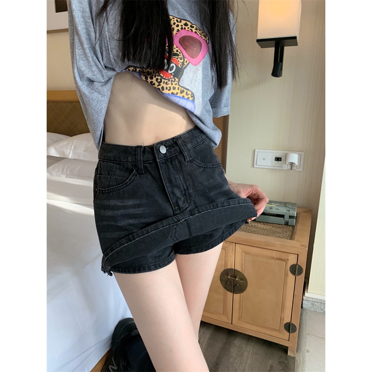 Red Hot girl kata denim rok perempuan musim panas 2023 baru pinggang tinggi tas pinggul rok mini rok hitam rok celana