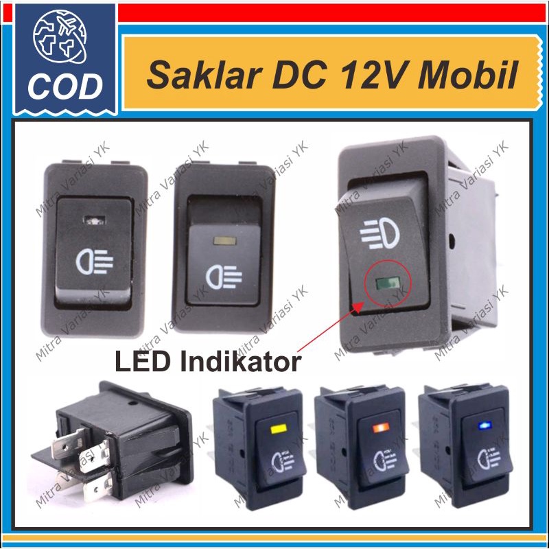 SAKLAR DC 12V 12 VOLT SWITCH ON OFF ON HITAM KOTAK 4 PIN TANAM DILENGKAPI LAMPU INDIKATOR LED MOBIL 