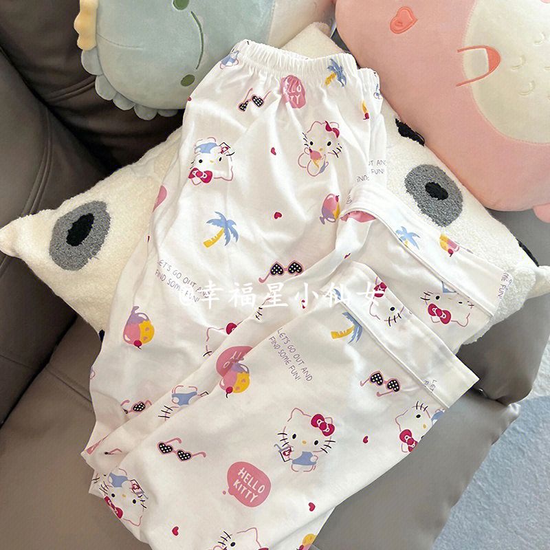 Piyama hellokitty lucu Jepang, kucing kartun kt kucing betina bisa dipakai di luar set pakaian rumah