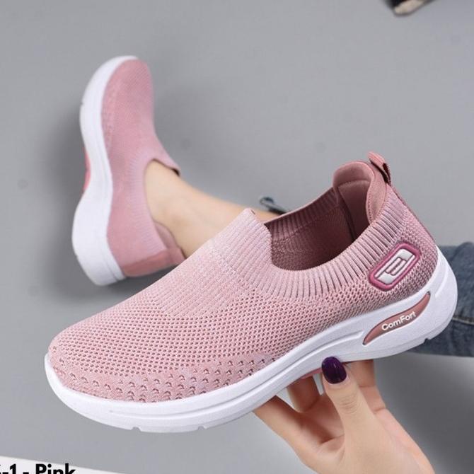 Promo SEPATU SNEAKERS WANITA TANPA TALI KETS IMPORT SOLE ANTI LICIN LARI S-1