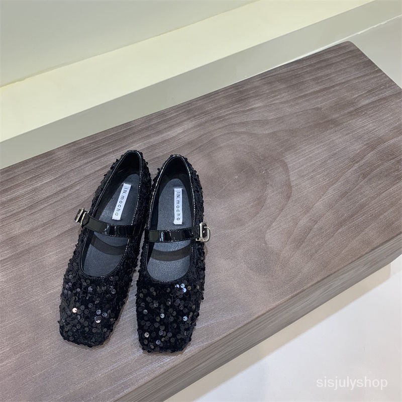 [✅BISA COD] #Sisjuly# Sepatu Flat Wanita / Payet Perak Mary Sue Sepatu Tunggal Wanita / Sepatu Flat