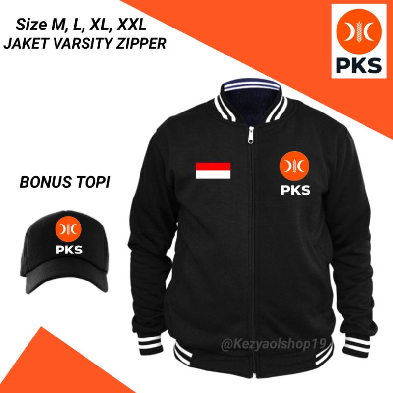 JAKET CUSTOME PKS VARSITY ZIPPER - LOGO PARTAI PKS-PLUS BONUS TOPI FLEECE TEBAL