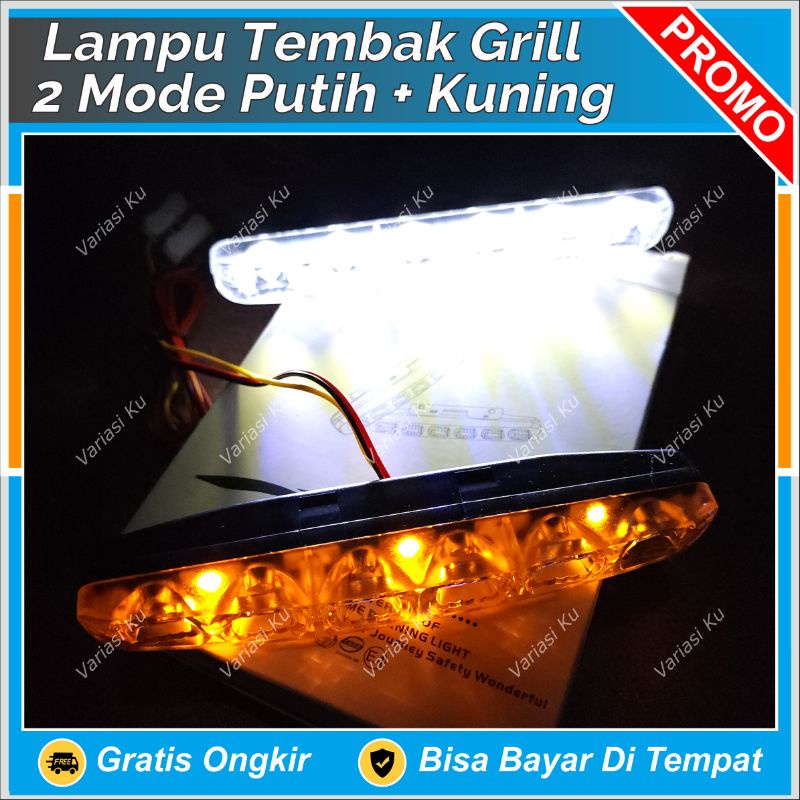 LAMPU TEMBAK SOROT DRL LED MOBIL 6 MATA TERANG PUTIH CRYSTAL TANDUK DEPAN GRIL BUMPER MOBIL WATERPRO