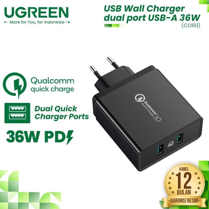 Ugreen Fast Charger 36W Dual Port Usb-A - Cd161 [Cod]