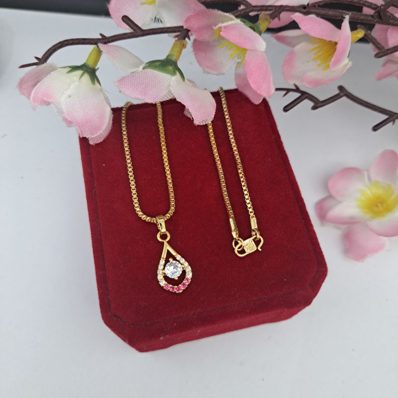 kalung wanita mutiara kristal ungu lapis emas anti karat COD