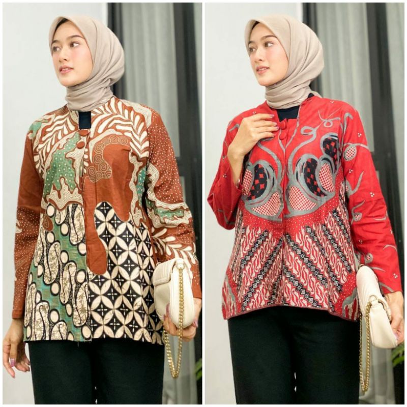 ATASAN BATIK WANITA LENGAN PANJANG BLOUSE KANCING DEPAN., MOTIF BATIK