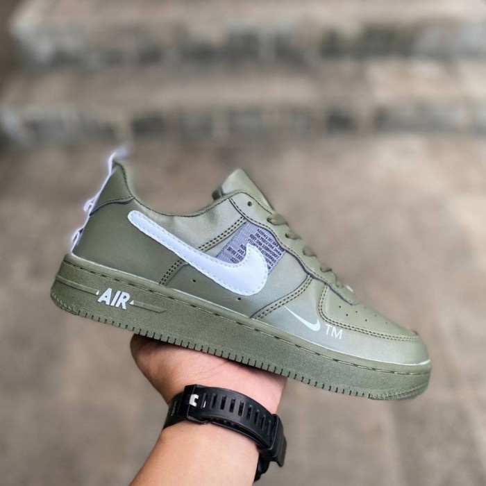 Sepatu Nike Air Force One Low New - Army White