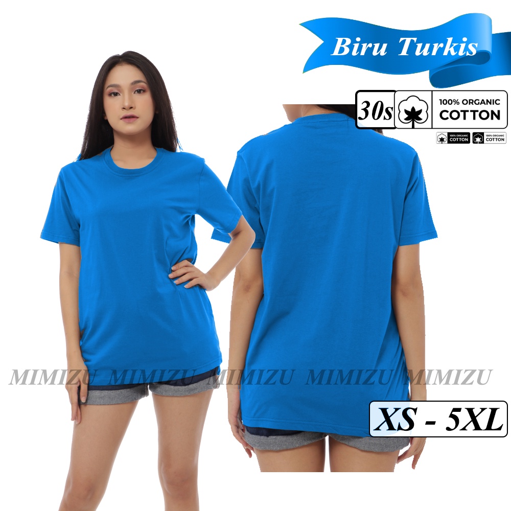 MIMIZU Kaos Polos BIRU TURKIS Wanita Katun Combed 30s