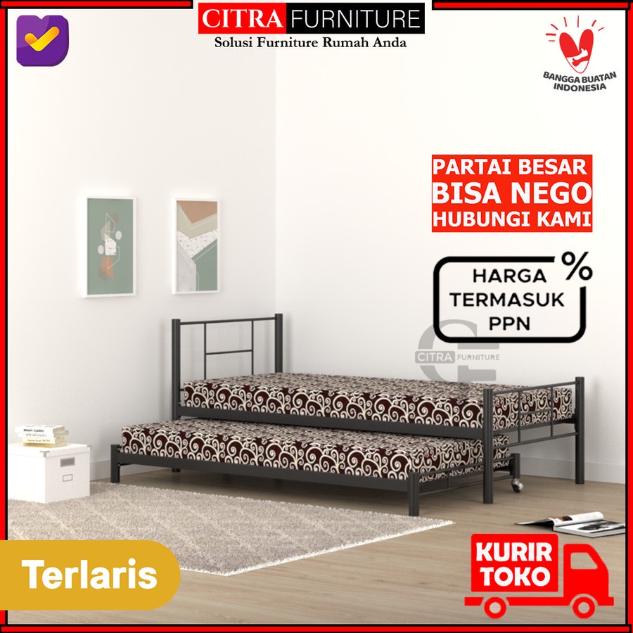 RANJANG BESI SORONG MINIMALIS 2 IN 1 DIPAN RANGKA TEMPAT TIDUR BESI BEST SELLER