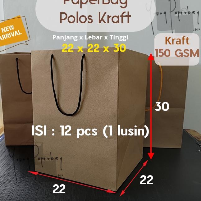 

Dijamin Aman Paper Bag Kue/Nasi/Bento Box Polos Kraft Coklat 22 x 22 x 30 150GSM