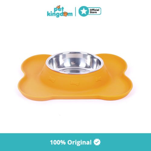 Tempat Makan Hewan Bone Shape Silicone Ukuran M - Oranye