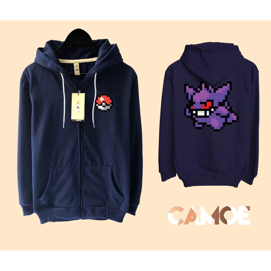 Jaket Hoodie Zipper Pokemon Gengar Pixel Art