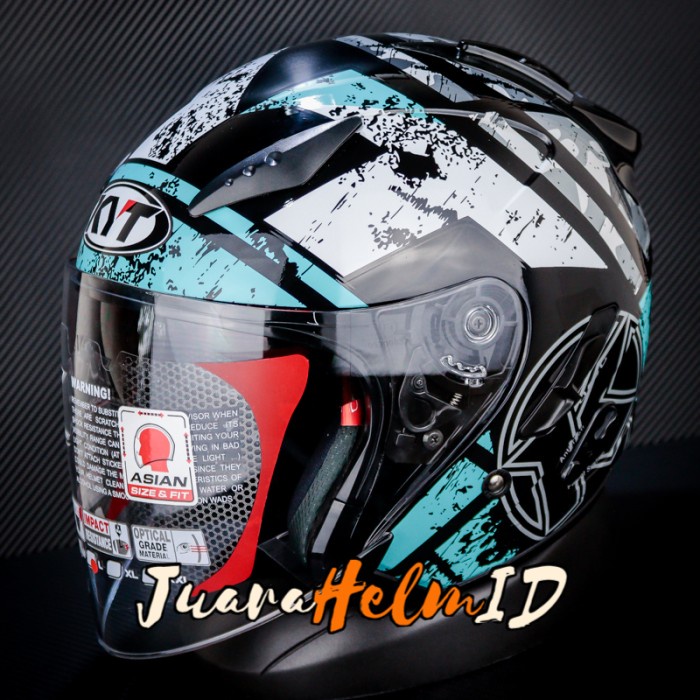 Terlaris Kyt Helm Galaxy Slide #5 Flat R / Black Aqua Blue / Half Face