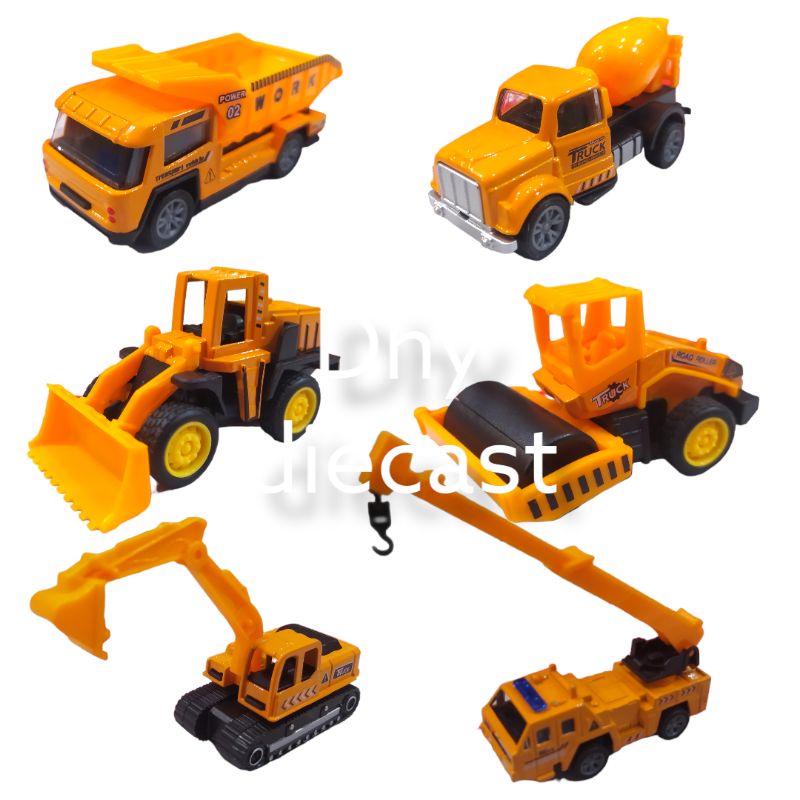 Diecast miniatur truck construction crane beko stump molen dump buldozer skala 1:64 mainan anak kont
