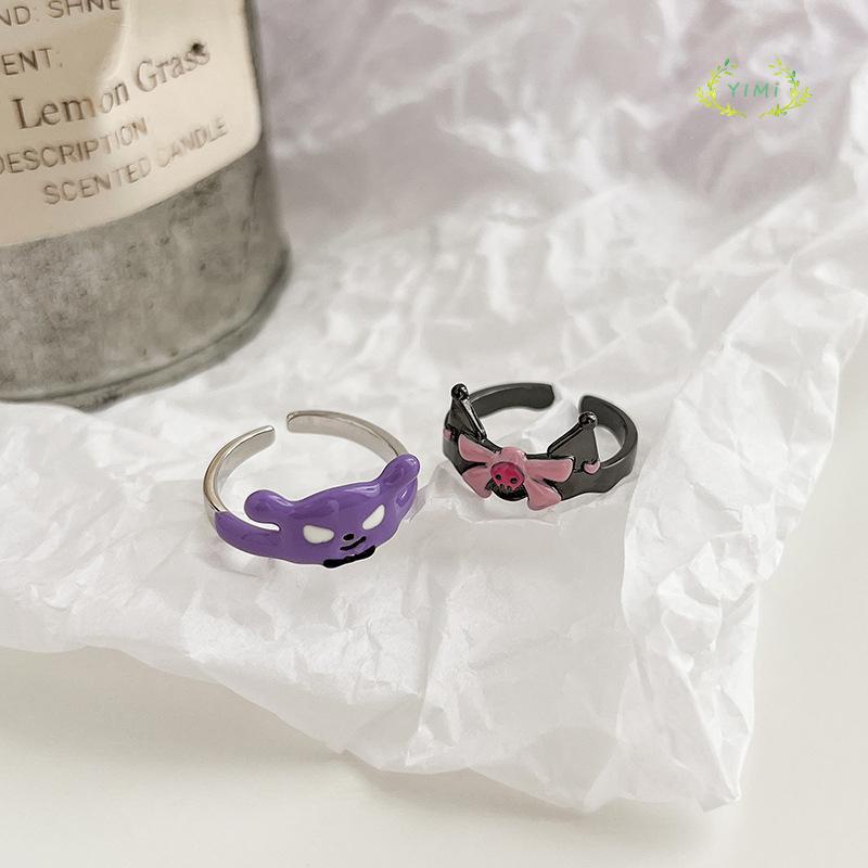 [antop] Pasangan Dekorasi Unik Desain Gadis Terbuka Cincin Lucu Kuromi Ring Fashion Kepribadian Cincin