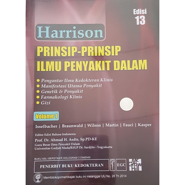 Hot Sale [Original] Harrison Prinsip-Prnsip Ilmu Penyakit Dalam Vol.1 Ed.13 Terlaris