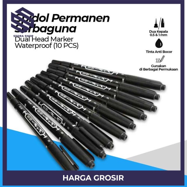 

ZEBILI Spidol Permanen Serbaguna Dual Head Marker Waterproof 10 PCS - MO-120-MC - IDPR IDNEW