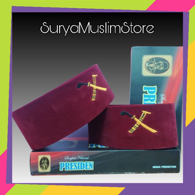 Peci Pria Terbaru Anak dan Dewasa Merah Logo Golok Betawi Premium Quality